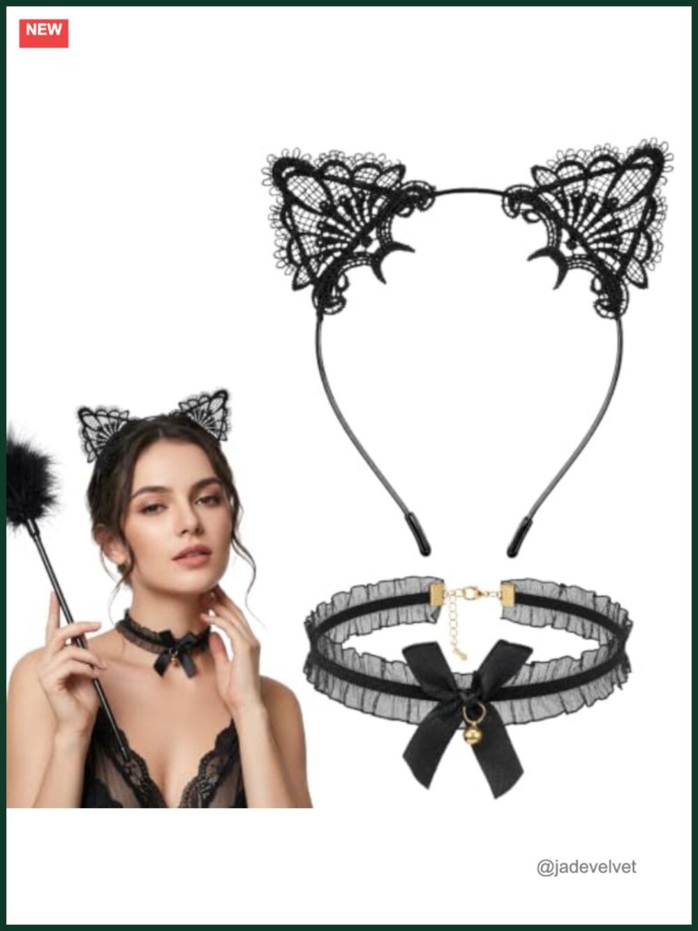 Lace Cat Ear Headband Bell Choker Set Cosplay Party Costume